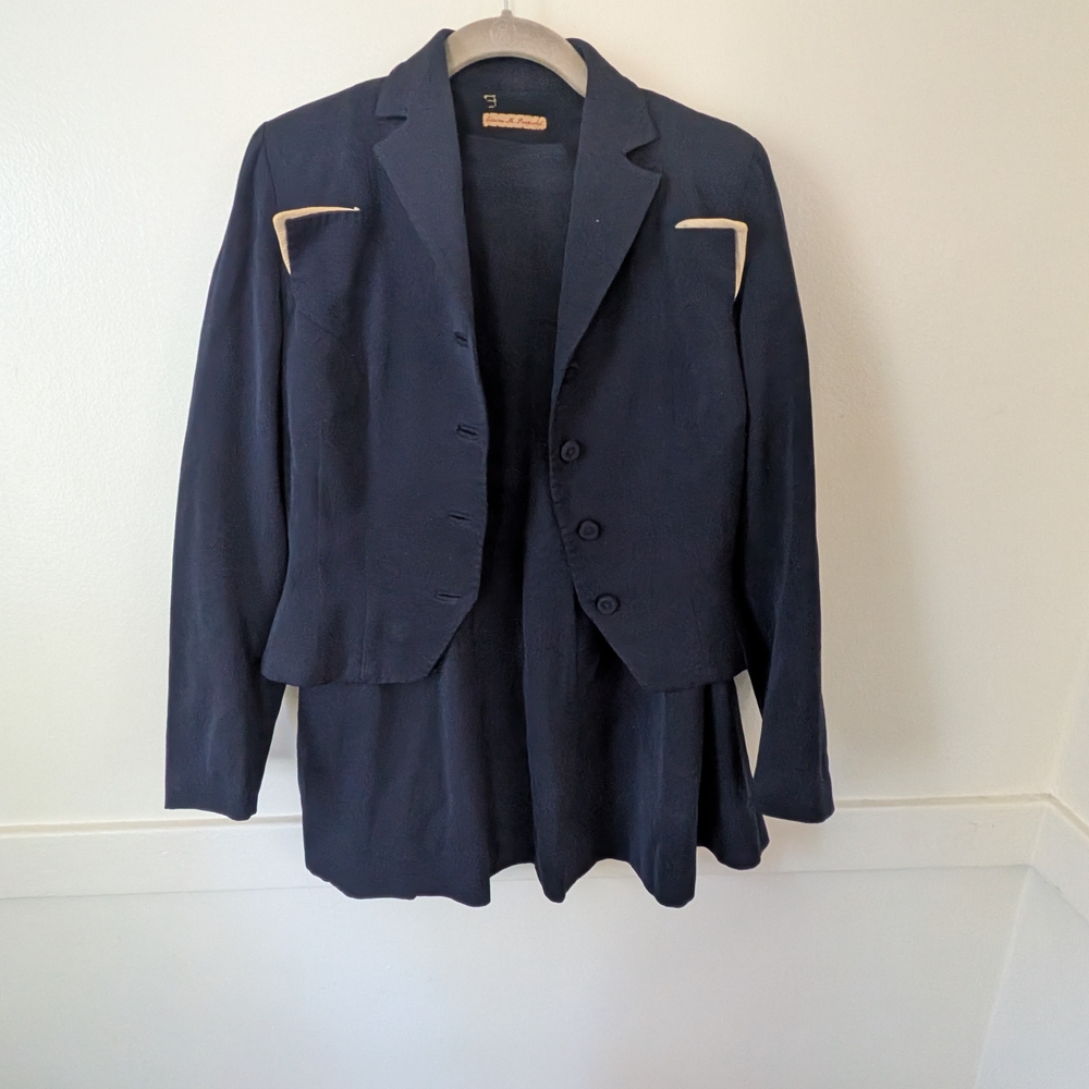 1940s Vintage Navy Blazer and Skirt Set
